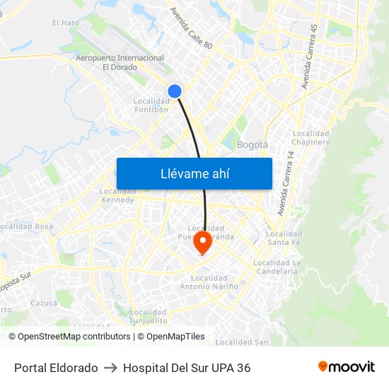 Portal Eldorado to Hospital Del Sur UPA 36 map