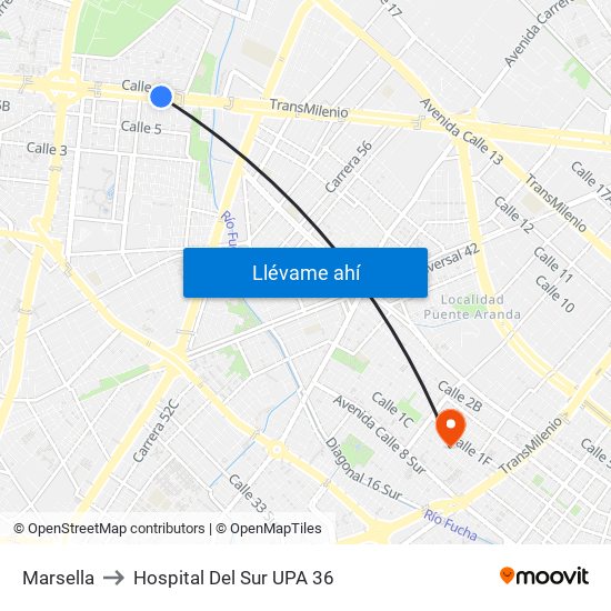 Marsella to Hospital Del Sur UPA 36 map