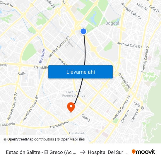 Estación Salitre - El Greco (Ac 26 - Ak 68) to Hospital Del Sur UPA 36 map