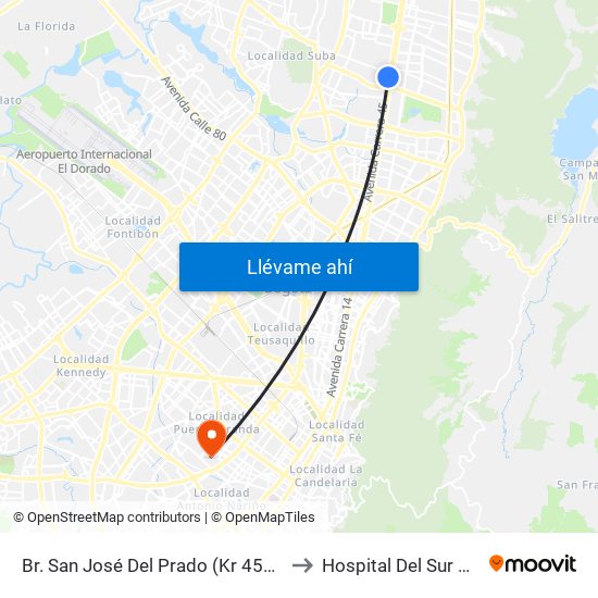 Br. San José Del Prado (Kr 45a - Cl 137) to Hospital Del Sur UPA 36 map