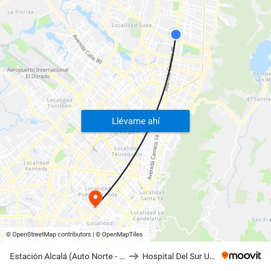 Estación Alcalá (Auto Norte - Cl 136) to Hospital Del Sur UPA 36 map