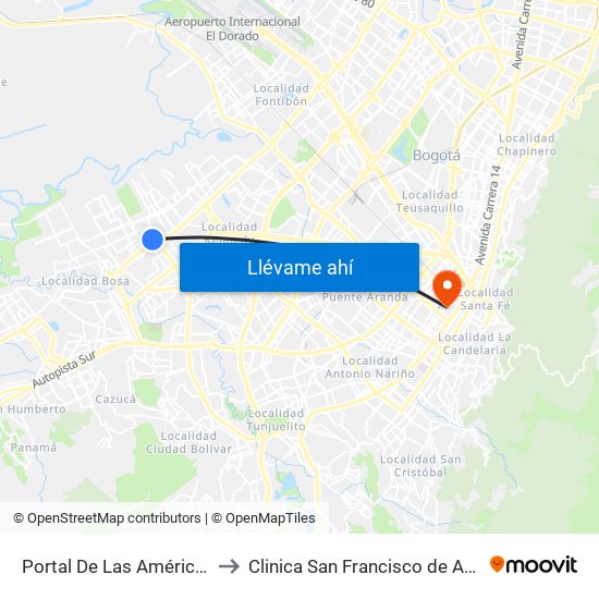 Portal De Las Américas to Clinica San Francisco de Asis map