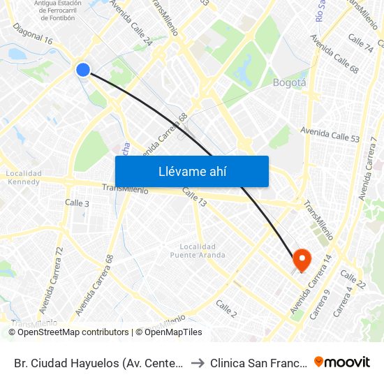 Br. Ciudad Hayuelos (Av. Centenario - Av. C. De Cali) to Clinica San Francisco de Asis map