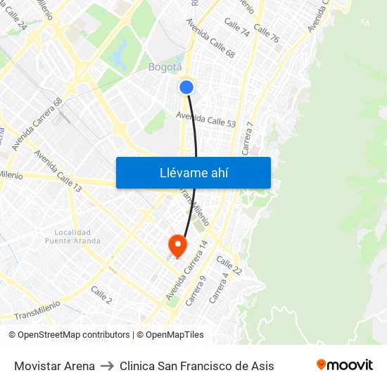 Movistar Arena to Clinica San Francisco de Asis map