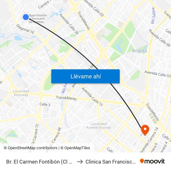 Br. El Carmen Fontibón (Cl 17 - Kr 100) to Clinica San Francisco de Asis map