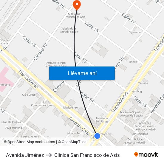 Avenida Jiménez to Clinica San Francisco de Asis map