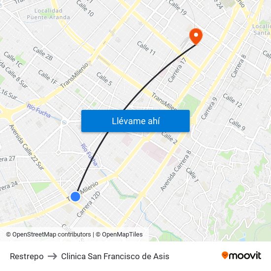 Restrepo to Clinica San Francisco de Asis map