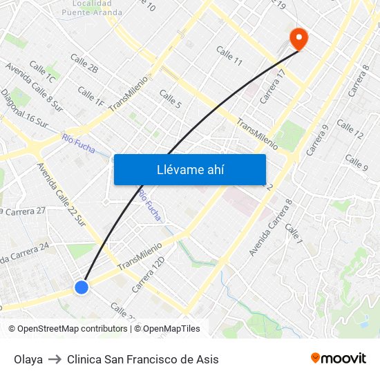 Olaya to Clinica San Francisco de Asis map