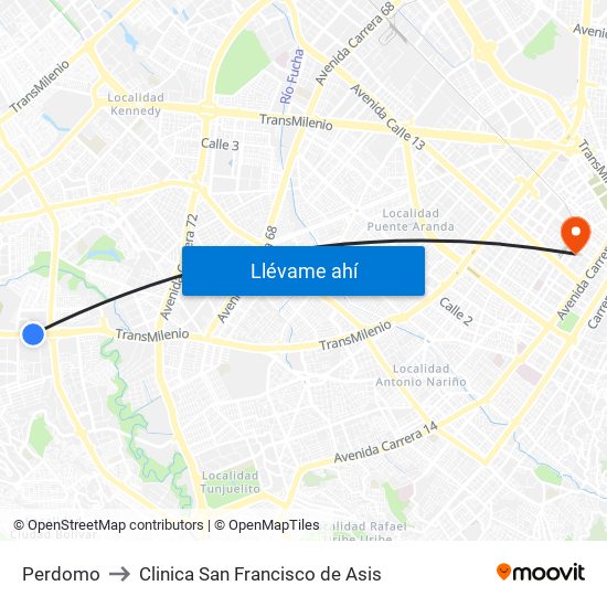 Perdomo to Clinica San Francisco de Asis map
