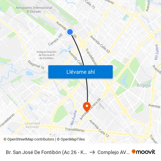 Br. San José De Fontibón (Ac 26 - Kr 96a) to Complejo AV 68 map