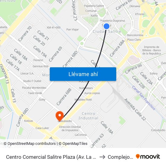 Centro Comercial Salitre Plaza (Av. La Esperanza - Kr 68b) to Complejo AV 68 map