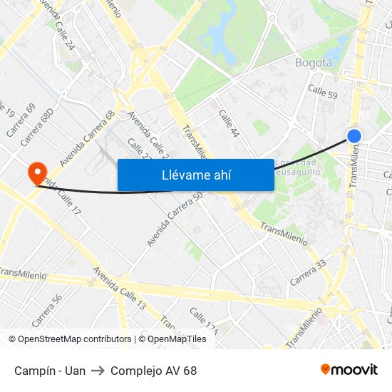 Campín - Uan to Complejo AV 68 map