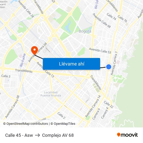 Calle 45 - Asw to Complejo AV 68 map