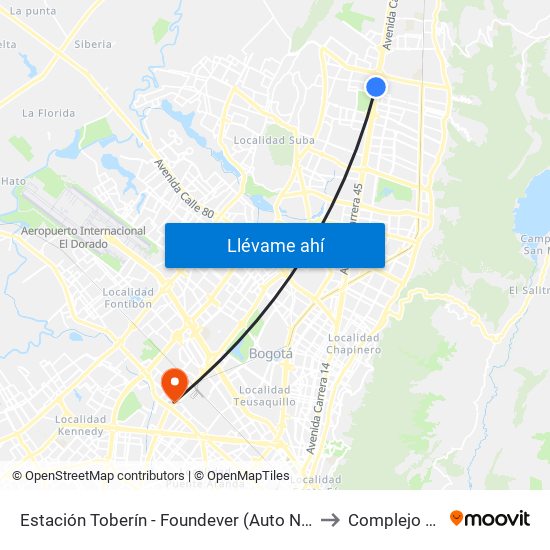 Estación Toberín - Foundever (Auto Norte - Cl 166) to Complejo AV 68 map