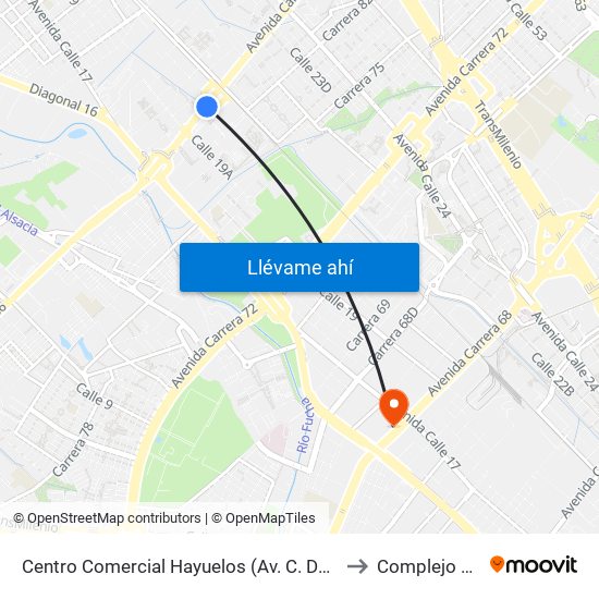 Centro Comercial Hayuelos (Av. C. De Cali - Cl 20) to Complejo AV 68 map