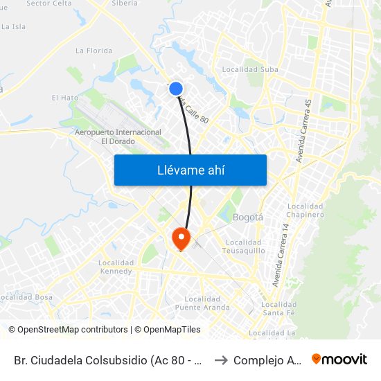 Br. Ciudadela Colsubsidio (Ac 80 - Kr 112a) to Complejo AV 68 map