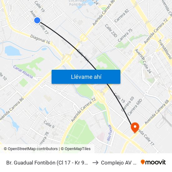 Br. Guadual Fontibón (Cl 17 - Kr 96h) to Complejo AV 68 map