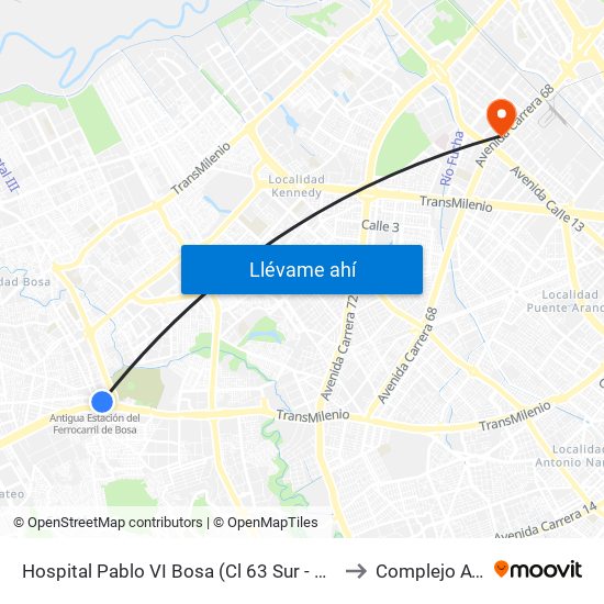 Hospital Pablo VI Bosa (Cl 63 Sur - Kr 77g) (A) to Complejo AV 68 map