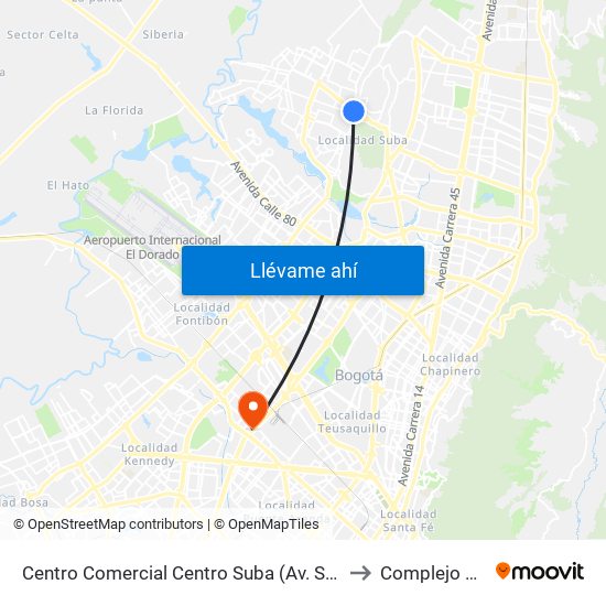Centro Comercial Centro Suba (Av. Suba - Kr 91) to Complejo AV 68 map