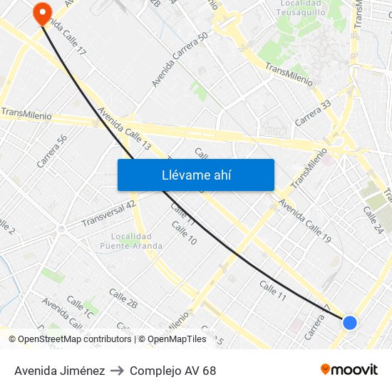 Avenida Jiménez to Complejo AV 68 map