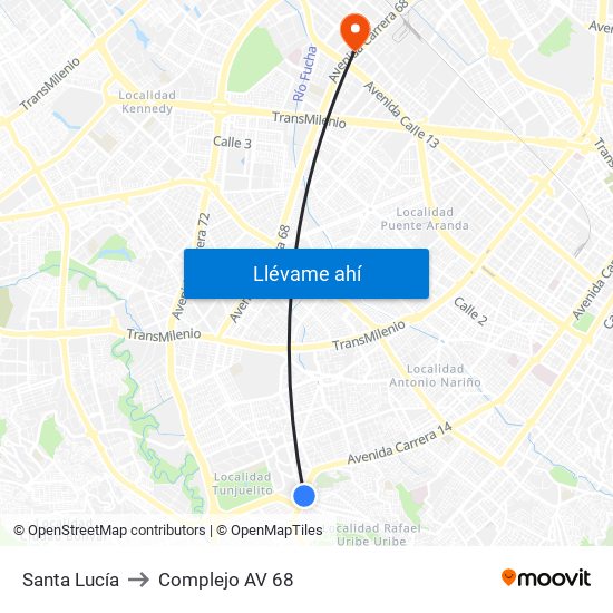 Santa Lucía to Complejo AV 68 map