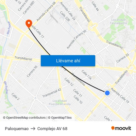 Paloquemao to Complejo AV 68 map