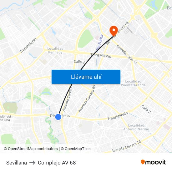 Sevillana to Complejo AV 68 map