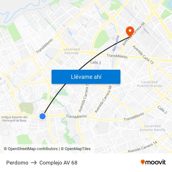 Perdomo to Complejo AV 68 map