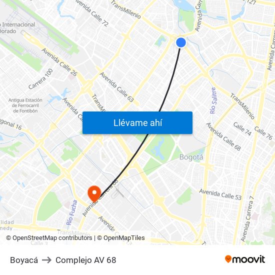 Boyacá to Complejo AV 68 map