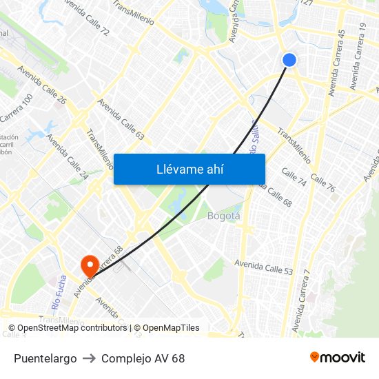 Puentelargo to Complejo AV 68 map