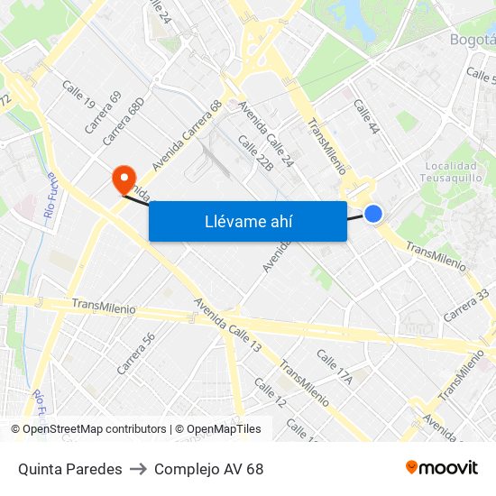 Quinta Paredes to Complejo AV 68 map