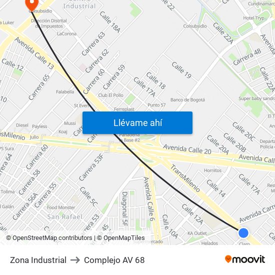 Zona Industrial to Complejo AV 68 map