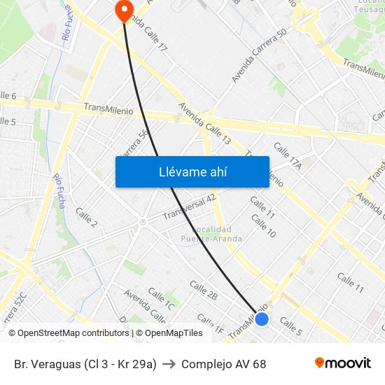 Br. Veraguas (Cl 3 - Kr 29a) to Complejo AV 68 map