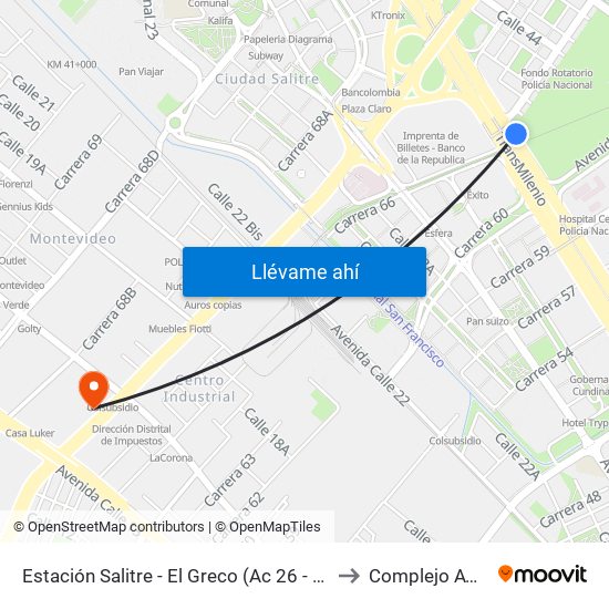 Estación Salitre - El Greco (Ac 26 - Ak 68) to Complejo AV 68 map