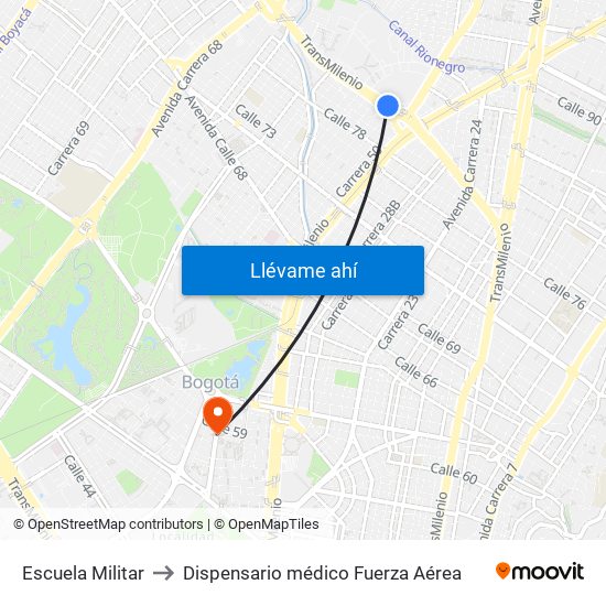 Escuela Militar to Dispensario médico Fuerza Aérea map