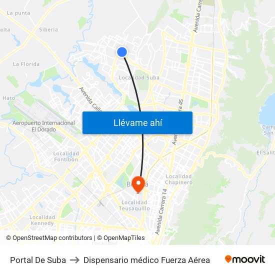 Portal De Suba to Dispensario médico Fuerza Aérea map