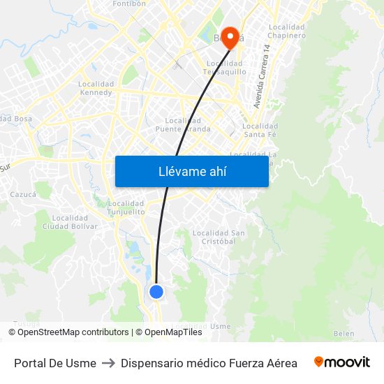 Portal De Usme to Dispensario médico Fuerza Aérea map