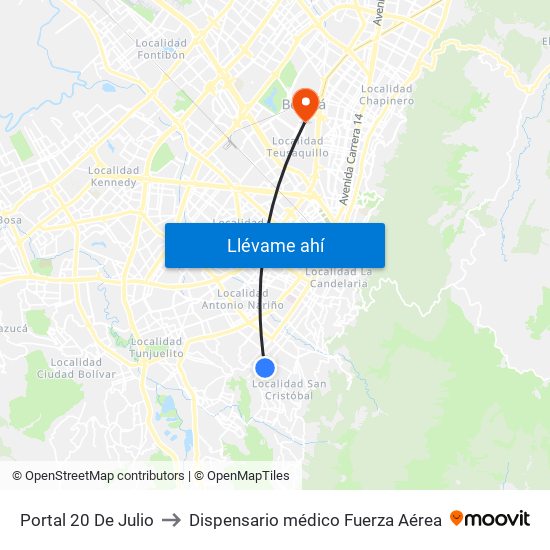 Portal 20 De Julio to Dispensario médico Fuerza Aérea map