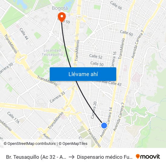 Br. Teusaquillo (Ac 32 - Av. Caracas) to Dispensario médico Fuerza Aérea map