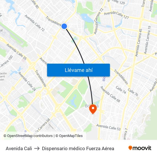 Avenida Cali to Dispensario médico Fuerza Aérea map