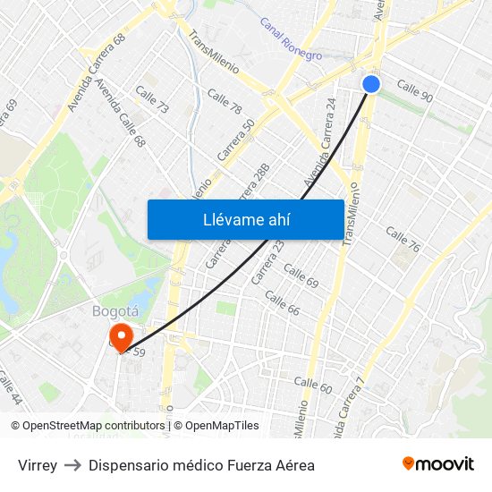 Virrey to Dispensario médico Fuerza Aérea map