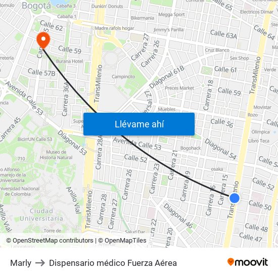 Marly to Dispensario médico Fuerza Aérea map