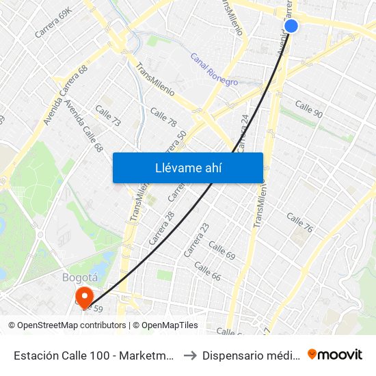Estación Calle 100 - Marketmedios (Auto Norte - Cl 98) to Dispensario médico Fuerza Aérea map