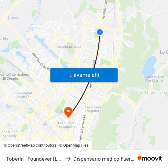 Toberín - Foundever (Lado Sur) to Dispensario médico Fuerza Aérea map