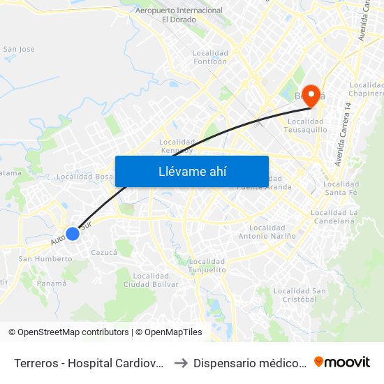Terreros - Hospital Cardiovascular (Lado Sur) to Dispensario médico Fuerza Aérea map
