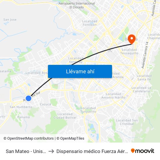 San Mateo - Unisur to Dispensario médico Fuerza Aérea map