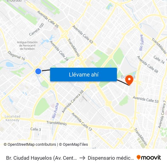 Br. Ciudad Hayuelos (Av. Centenario - Av. C. De Cali) to Dispensario médico Fuerza Aérea map