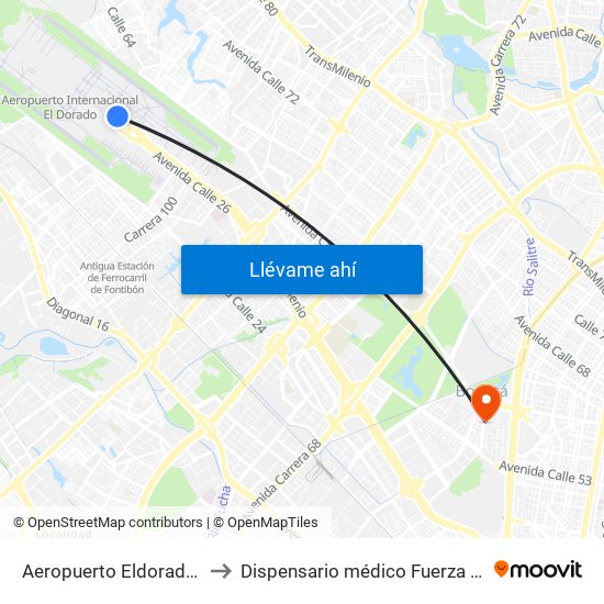Aeropuerto Eldorado (B) to Dispensario médico Fuerza Aérea map