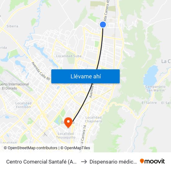 Centro Comercial Santafé (Auto Norte - Cl 187) (B) to Dispensario médico Fuerza Aérea map