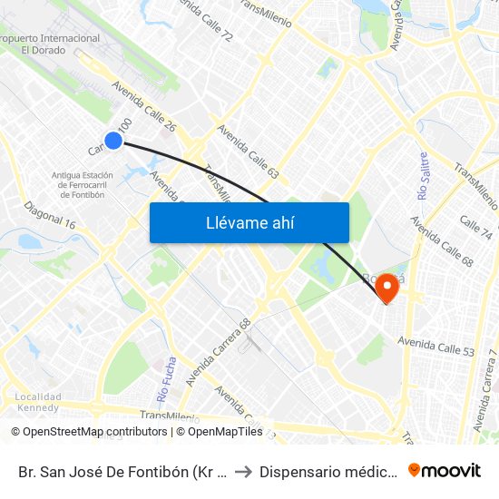 Br. San José De Fontibón (Kr 100 - Av. Esperanza) to Dispensario médico Fuerza Aérea map